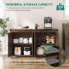 imageYITAHOME Buffet Cabinet with Storage 55 Modern Farmhouse Coffee Bar Cabinet w4 Doors Adjustable Shelf Wood Large Kitchen Storage Cabinet with Barn Doors for Kitchen Living Room GreyBrownBrown