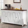 imageYITAHOME Buffet Cabinet with Storage 55 Modern Farmhouse Coffee Bar Cabinet w4 Doors Adjustable Shelf Wood Large Kitchen Storage Cabinet with Barn Doors for Kitchen Living Room GreyBrownWhite Brown