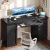 imageYITAHOME Computer Desk with 5 Drawers Executive Desk with Power Outlets 57quot Office Desk with File Cabinet Keyboard Tray for Home Office Small Spaces Steel Black ampamp WhiteBlack