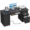 imageYITAHOME Computer Desk with 5 Drawers Executive Desk with Power Outlets 57quot Office Desk with File Cabinet Keyboard Tray for Home Office Small Spaces Steel Black ampamp WhiteBlack