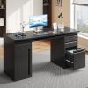 imageYITAHOME Computer Desk with 5 Drawers Executive Desk with Power Outlets 57quot Office Desk with File Cabinet Keyboard Tray for Home Office Small Spaces Steel Black ampamp WhiteBlack