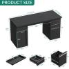 imageYITAHOME Computer Desk with 5 Drawers Executive Desk with Power Outlets 57quot Office Desk with File Cabinet Keyboard Tray for Home Office Small Spaces Steel Black ampamp WhiteBlack