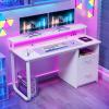 imageYITAHOME Computer Desk with Drawers 472quot Office Desk with Power Outlets ampamp LED Light Home Office Desk with Storage Shelves White