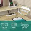 imageYITAHOME Computer Desk with Drawers 472quot Office Desk with Power Outlets ampamp LED Light Home Office Desk with Storage Shelves White ampamp OakWhite  Oak