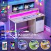 imageYITAHOME Computer Desk with Drawers 472quot Office Desk with Power Outlets ampamp LED Light Home Office Desk with Storage Shelves White ampamp OakWhite  Oak