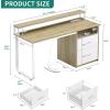 imageYITAHOME Computer Desk with Drawers 472quot Office Desk with Power Outlets ampamp LED Light Home Office Desk with Storage Shelves White ampamp OakWhite  Oak