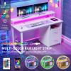 imageYITAHOME Computer Desk with Drawers 472quot Office Desk with Power Outlets ampamp LED Light Home Office Desk with Storage Shelves White ampamp OakWhite