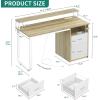 imageYITAHOME Computer Desk with Drawers 472quot Office Desk with Power Outlets ampamp LED Light Home Office Desk with Storage Shelves White ampamp OakWhite  Oak