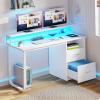 imageYITAHOME Computer Desk with Drawers 472quot Office Desk with Power Outlets ampamp LED Light Home Office Desk with Storage Shelves White ampamp OakWhite