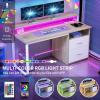 imageYITAHOME Computer Desk with Drawers 472quot Office Desk with Power Outlets ampamp LED Light Home Office Desk with Storage Shelves White ampamp OakWhite  Oak