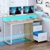 imageYITAHOME Computer Desk with Drawers 472quot Office Desk with Power Outlets ampamp LED Light Home Office Desk with Storage Shelves White ampamp OakWhite  Oak