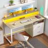 imageYITAHOME Computer Desk with Drawers 472quot Office Desk with Power Outlets ampamp LED Light Home Office Desk with Storage Shelves White ampamp OakWhite  Oak
