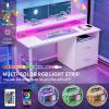 imageYITAHOME Computer Desk with Drawers 55quot Office Desk with Power Outlets ampamp LED Light Home Office Desk with Storage Shelves White