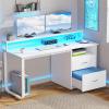 imageYITAHOME Computer Desk with Drawers 55quot Office Desk with Power Outlets ampamp LED Light Home Office Desk with Storage Shelves White