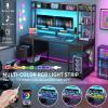 imageYITAHOME Computer Desk with Hutch ampamp Drawers 59quot Office Desk with Power Outlets Gaming Desk with LED Lights and Storage Shelves GreyBlack