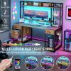 imageYITAHOME Computer Desk with Hutch ampamp Drawers 59quot Office Desk with Power Outlets Gaming Desk with LED Lights and Storage Shelves GreyRustic Brown