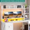 imageYITAHOME Computer Desk with Hutch ampamp Drawers 59quot Office Desk with Power Outlets Gaming Desk with LED Lights and Storage Shelves GreyWhite