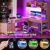 imageYITAHOME Computer Desk with Hutch and Drawers 55quot Office Desk with Storage Shelves and Printer Stand Gaming Desk with Power Outlets ampamp LED Lights Fluted Sturdy Writing Workstation Natural OakL Shaped Desk with Hutch