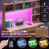 imageYITAHOME Computer Desk with Hutch and Drawers 55quot Office Desk with Storage Shelves and Printer Stand Gaming Desk with Power Outlets ampamp LED Lights Fluted Sturdy Writing Workstation Natural OakComputer Desk with Hutch