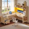 imageYITAHOME Computer Desk with Hutch and Drawers 55quot Office Desk with Storage Shelves and Printer Stand Gaming Desk with Power Outlets ampamp LED Lights Fluted Sturdy Writing Workstation Natural OakL Shaped Desk with Hutch