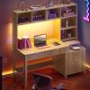 imageYITAHOME Computer Desk with Hutch and Drawers 55quot Office Desk with Storage Shelves and Printer Stand Gaming Desk with Power Outlets ampamp LED Lights Fluted Sturdy Writing Workstation Natural OakComputer Desk with Hutch
