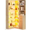imageYITAHOME Corner Bookshelf with Storage Farmhouse 6Tier Bookshelf with Drawers and Cabinets LShaped Bookcase LED Lights Corner Display Shelf for Home Office Living Room BedroomNatural Oak