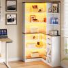 imageYITAHOME Corner Bookshelf with Storage Farmhouse 6Tier Bookshelf with Drawers and Cabinets LShaped Bookcase LED Lights Corner Display Shelf for Home Office Living Room BedroomWhite
