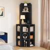 imageYITAHOME Corner Shelf with USB Ports ampamp Outlets Industrial Corner Storage Cabinet Rack Charging Station Wooden Display Bookshelf Bookcase for Living Room Bedroom Dining Room Kitchen BlackBlack