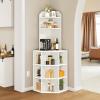 imageYITAHOME Corner Shelf with USB Ports ampamp Outlets Industrial Corner Storage Cabinet Rack Charging Station Wooden Display Bookshelf Bookcase for Living Room Bedroom Dining Room Kitchen BlackWhite