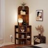 imageYITAHOME Corner Shelf with USB Ports ampamp Outlets Industrial Corner Storage Cabinet Rack Charging Station Wooden Display Bookshelf Bookcase for Living Room Bedroom Dining Room Kitchen BlackRustic Brown
