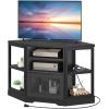 imageYITAHOME Corner TV Stand for 5550 Inch TV Farmhouse TV Stand for Living Room Entertainment Center with Storage ampamp Power Outlet TV Console Cabinet for Living Room Grey Wash ampamp Grey WhiteBlack