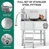 imageYITAHOME Dog Grooming Bathtub Professional Stainless Steel 304 Dog Bathing Station wRight Ramp Faucet Floor Grate 50in Pet Washing Station for Large Medium Small PetsLeft Stairs