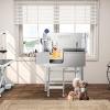 imageYITAHOME Dog Grooming Bathtub Professional Stainless Steel 304 Dog Bathing Station wRight Ramp Faucet Floor Grate 50in Pet Washing Station for Large Medium Small PetsLeft Stairs