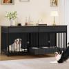 imageYITAHOME Double Dog Crate Furniture with Dog Feeder 748quot Wooden Decorative Dog Kennel Furniture Indoor Heavy Duty Dog Crate with Drawers 2 Room Divider for 2 Medium Large Dogs BrownBlack