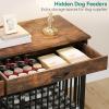 imageYITAHOME Double Dog Crate Furniture with Dog Feeder 748quot Wooden Decorative Dog Kennel Furniture Indoor Heavy Duty Dog Crate with Drawers 2 Room Divider for 2 Medium Large Dogs BrownBrown