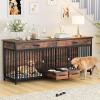 imageYITAHOME Double Dog Crate Furniture with Dog Feeder 748quot Wooden Decorative Dog Kennel Furniture Indoor Heavy Duty Dog Crate with Drawers 2 Room Divider for 2 Medium Large Dogs BrownBrown