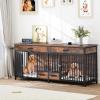 imageYITAHOME Double Dog Crate Furniture with Dog Feeder 748quot Wooden Decorative Dog Kennel Furniture Indoor Heavy Duty Dog Crate with Drawers 2 Room Divider for 2 Medium Large Dogs BrownBrown