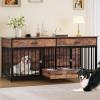 imageYITAHOME Double Dog Crate Furniture with Dog Feeder 748quot Wooden Decorative Dog Kennel Furniture Indoor Heavy Duty Dog Crate with Drawers 2 Room Divider for 2 Medium Large Dogs BrownBrown