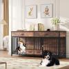 imageYITAHOME Double Dog Crate Furniture with Dog Feeder 748quot Wooden Decorative Dog Kennel Furniture Indoor Heavy Duty Dog Crate with Drawers 2 Room Divider for 2 Medium Large Dogs BrownBrown