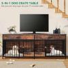 imageYITAHOME Double Dog Crate Furniture with Dog Feeder 748quot Wooden Decorative Dog Kennel Furniture Indoor Heavy Duty Dog Crate with Drawers 2 Room Divider for 2 Medium Large Dogs BrownBrown