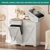 imageYITAHOME Double Tilt Out Trash Cabinet 20 Gallon Wooden Free Standing Laundry Cabinet with Barn Doors Kitchen Trash Recycling Cabinet with 2 Drawer TiltOut Hamper for Kitchen Off WhiteOff White
