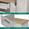 imageYITAHOME Double Tilt Out Trash Cabinet 20 Gallon Wooden Free Standing Laundry Cabinet with Barn Doors Kitchen Trash Recycling Cabinet with 2 Drawer TiltOut Hamper for Kitchen Off WhiteOff White