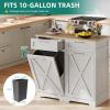 imageYITAHOME Double Tilt Out Trash Cabinet 20 Gallon Wooden Free Standing Laundry Cabinet with Barn Doors Kitchen Trash Recycling Cabinet with 2 Drawer TiltOut Hamper for Kitchen Off WhiteOff White