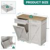imageYITAHOME Double Tilt Out Trash Cabinet 20 Gallon Wooden Free Standing Laundry Cabinet with Barn Doors Kitchen Trash Recycling Cabinet with 2 Drawer TiltOut Hamper for Kitchen Off WhiteOff White
