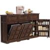 imageYITAHOME Double Tilt Out Trash Can Cabinet with Storage Two 10Gallon Kitchen Trash Can with 3 Drawers Kitchen Island Laundry Hamper Brown OakBrown Oak