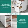imageYITAHOME Executive Desk with Power Outlets 71quot L Shaped Desk with File Cabinet Executive Desk with Drawers ampamp Storage Shelves Corner Office Desk with Bookshelf for Home Office Grey ampamp BlackWalnut  White