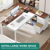 imageYITAHOME Executive Desk with Power Outlets 71quot L Shaped Desk with File Cabinet Executive Desk with Drawers ampamp Storage Shelves Corner Office Desk with Bookshelf for Home Office Grey ampamp BlackWalnut  White