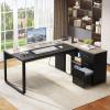 imageYITAHOME Executive Desk with Power Outlets 71quot L Shaped Desk with File Cabinet Executive Desk with Drawers ampamp Storage Shelves Corner Office Desk with Bookshelf for Home Office Grey ampamp BlackGrey  Black