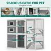 imageYITAHOME Extra Large Catio Outdoor Cat Enclosure 110 Inch Outside Cattery with Weatherproof Roof Scratcher Ramp Cat Space Capsule Bed 2 Bridges 2 Resting Houses 7 SolutionsGrey and White
