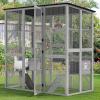 imageYITAHOME Extra Large Catio Outdoor Cat Enclosure 110 Inch Outside Cattery with Weatherproof Roof Scratcher Ramp Cat Space Capsule Bed 2 Bridges 2 Resting Houses 7 SolutionsGray